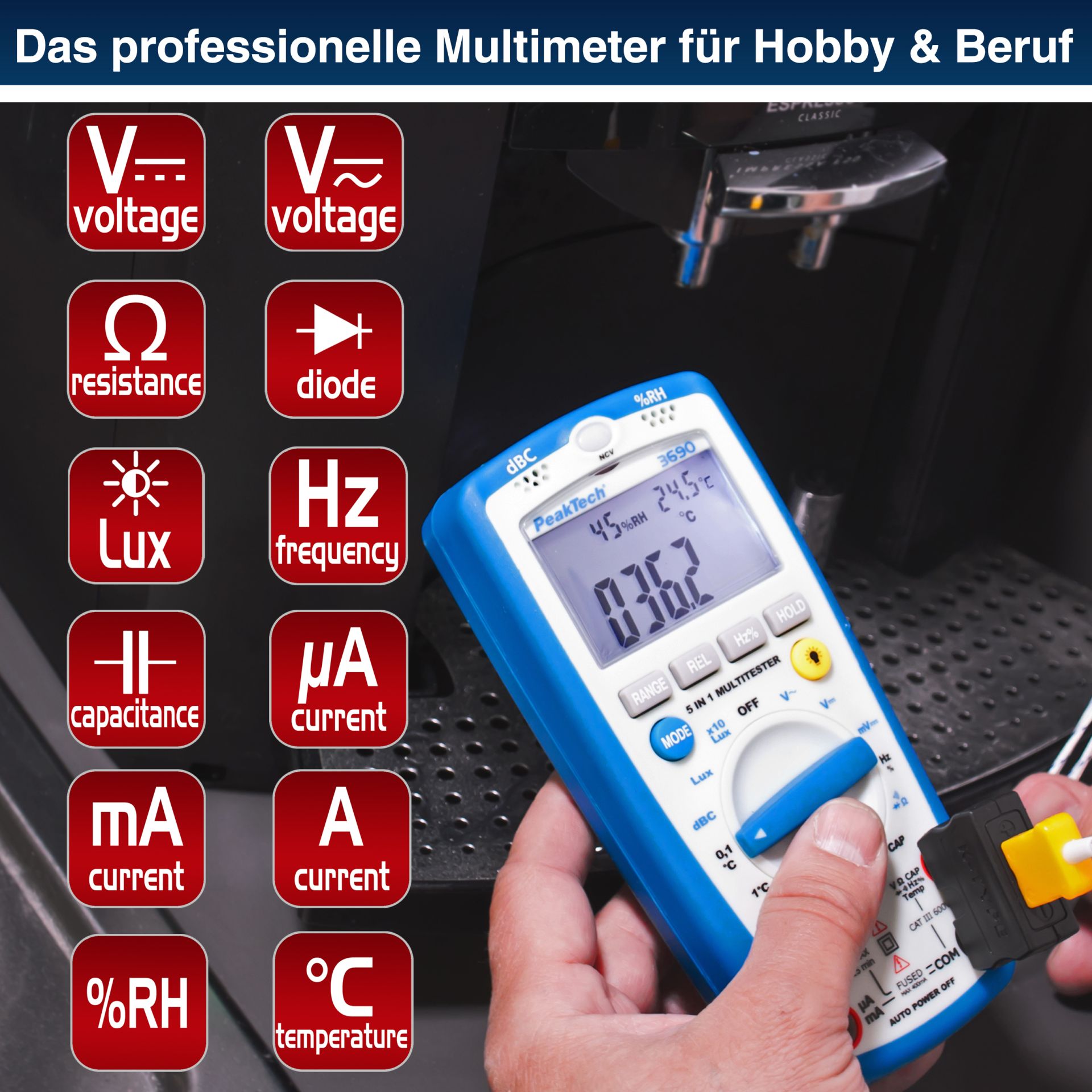 PeakTech P 3690 Multimeter, 4.000 Counts mit Umweltmessungen 
