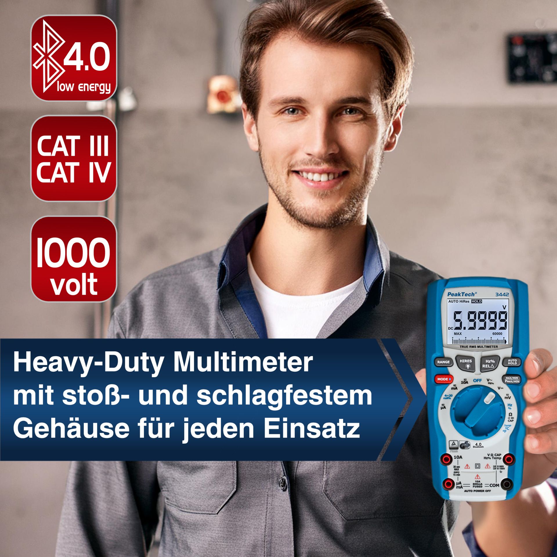 PeakTech P 3442 TrueRMS Digitalmultimeter 60.000 Counts, BT