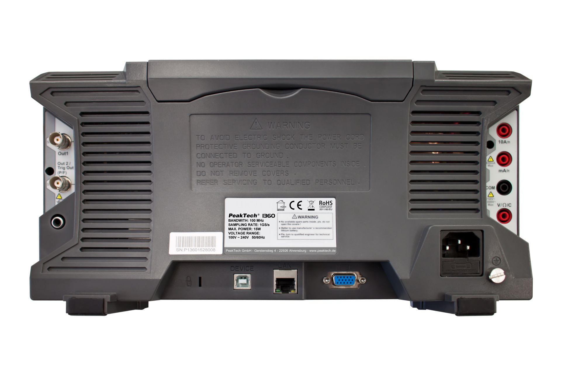 PeakTech P 1360 100 MHz / 2 CH, 1 GS/s Touchscreen-Oszilloskop
