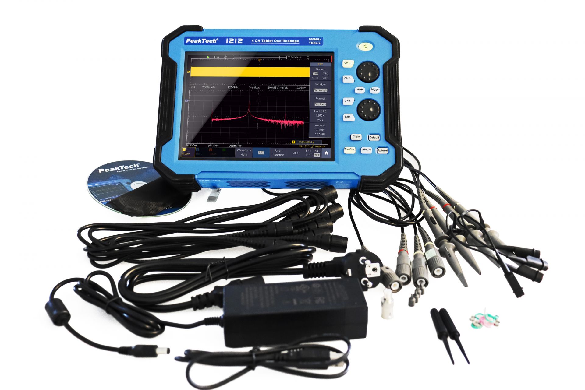 PeakTech P 1212 100 MHz / 4 CH, 1 GS/s Tablet Oszilloskop