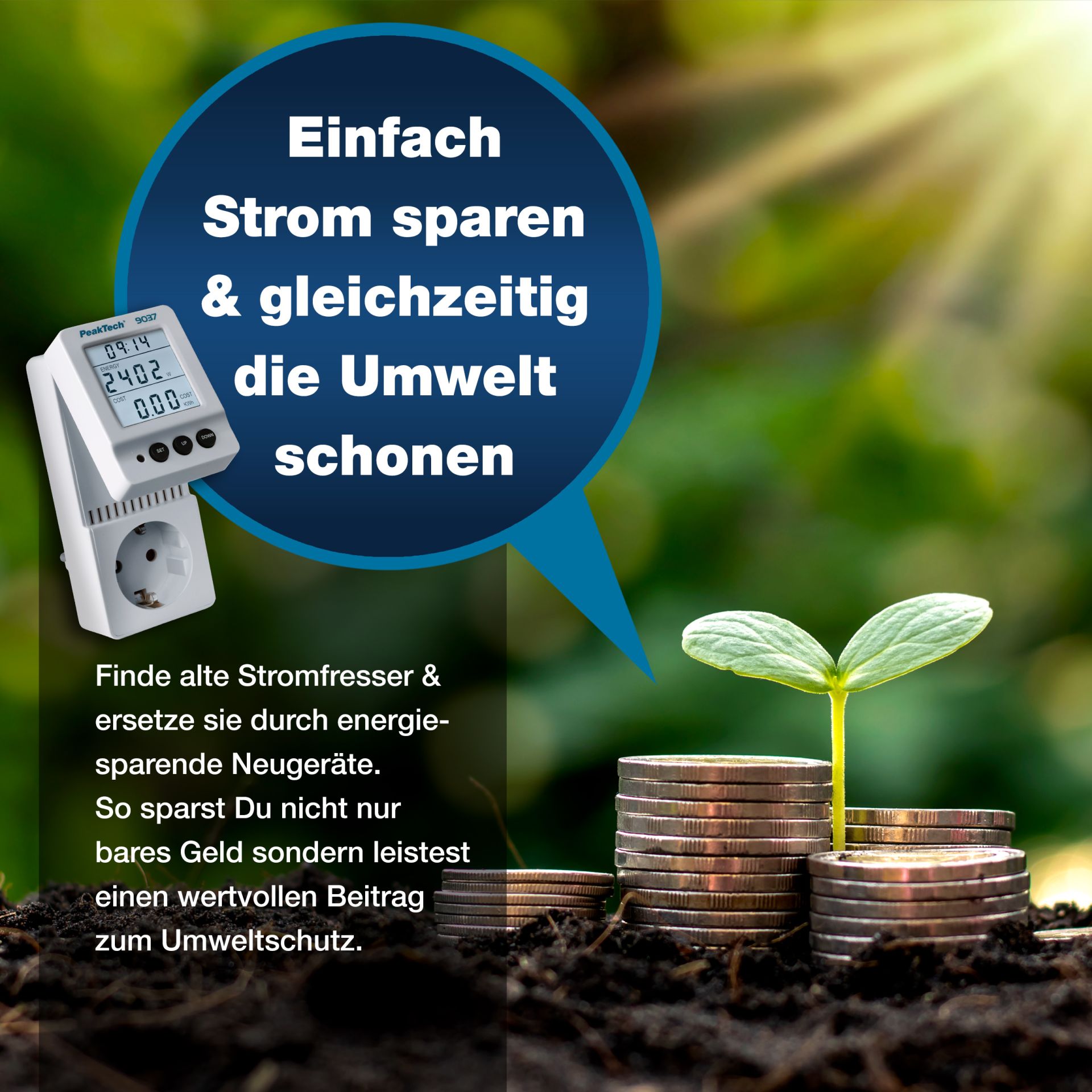PeakTech P 9037 Energiekostenmessgerät 0,1W Auflösung mit schwenkbarem LCD PeakTech P 9037 Energiekostenmessgerät 0,1W Auflösung mit schwenkbarem LCD