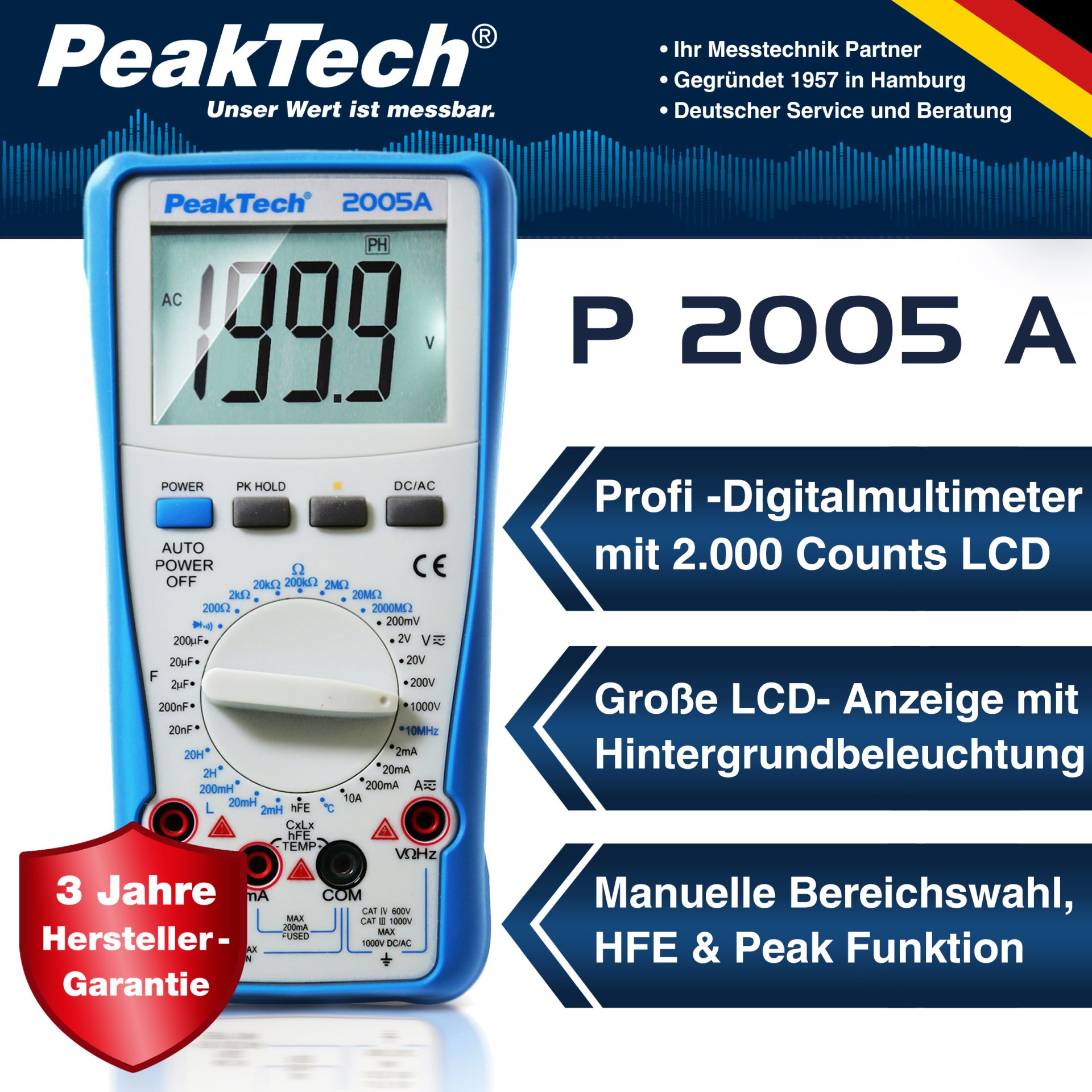 PeakTech® P 2005 A 1000 V Digitalmultimeter 2000 Counts