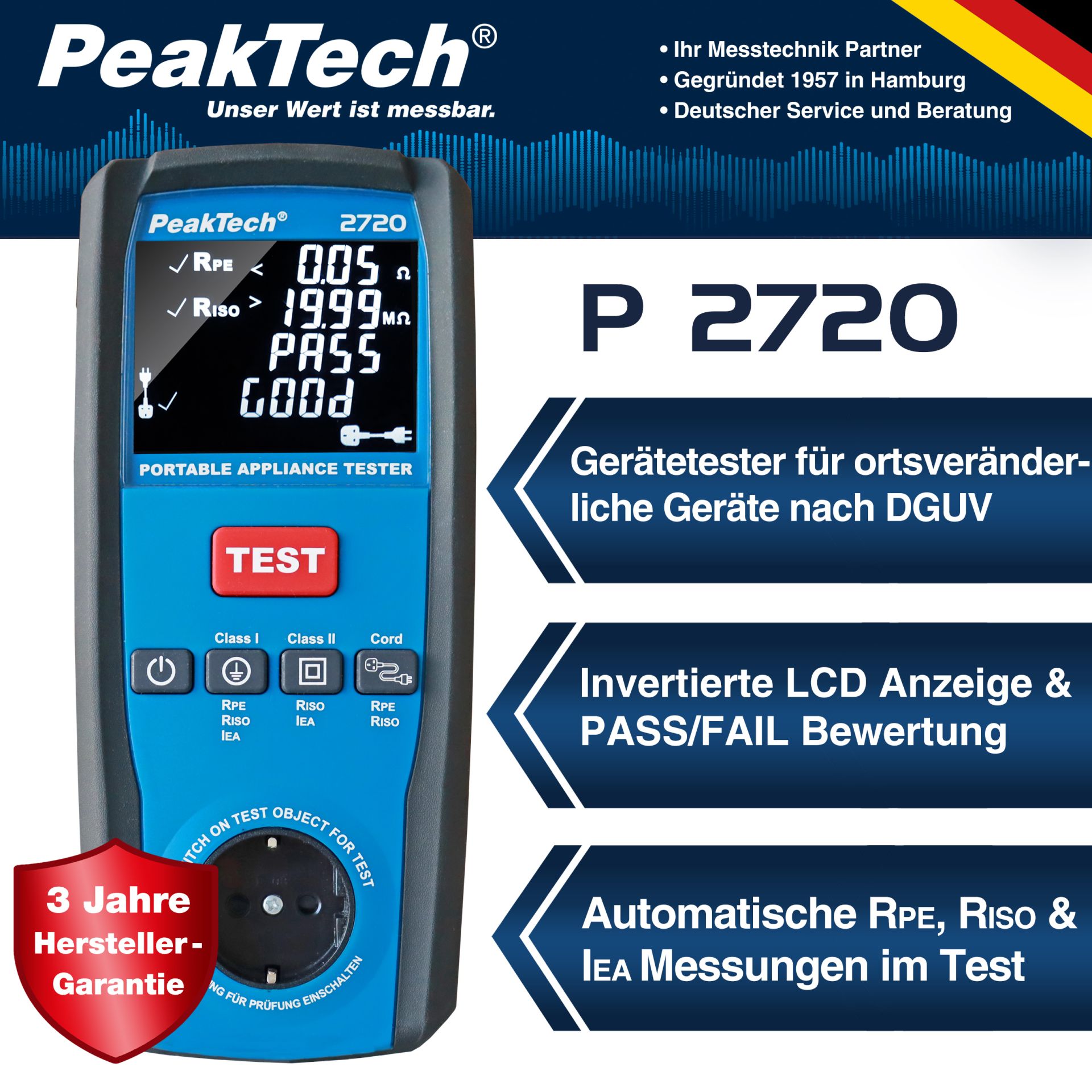 PeakTech P 2720 PAT-Tester für ortsveränderliche Geräte 