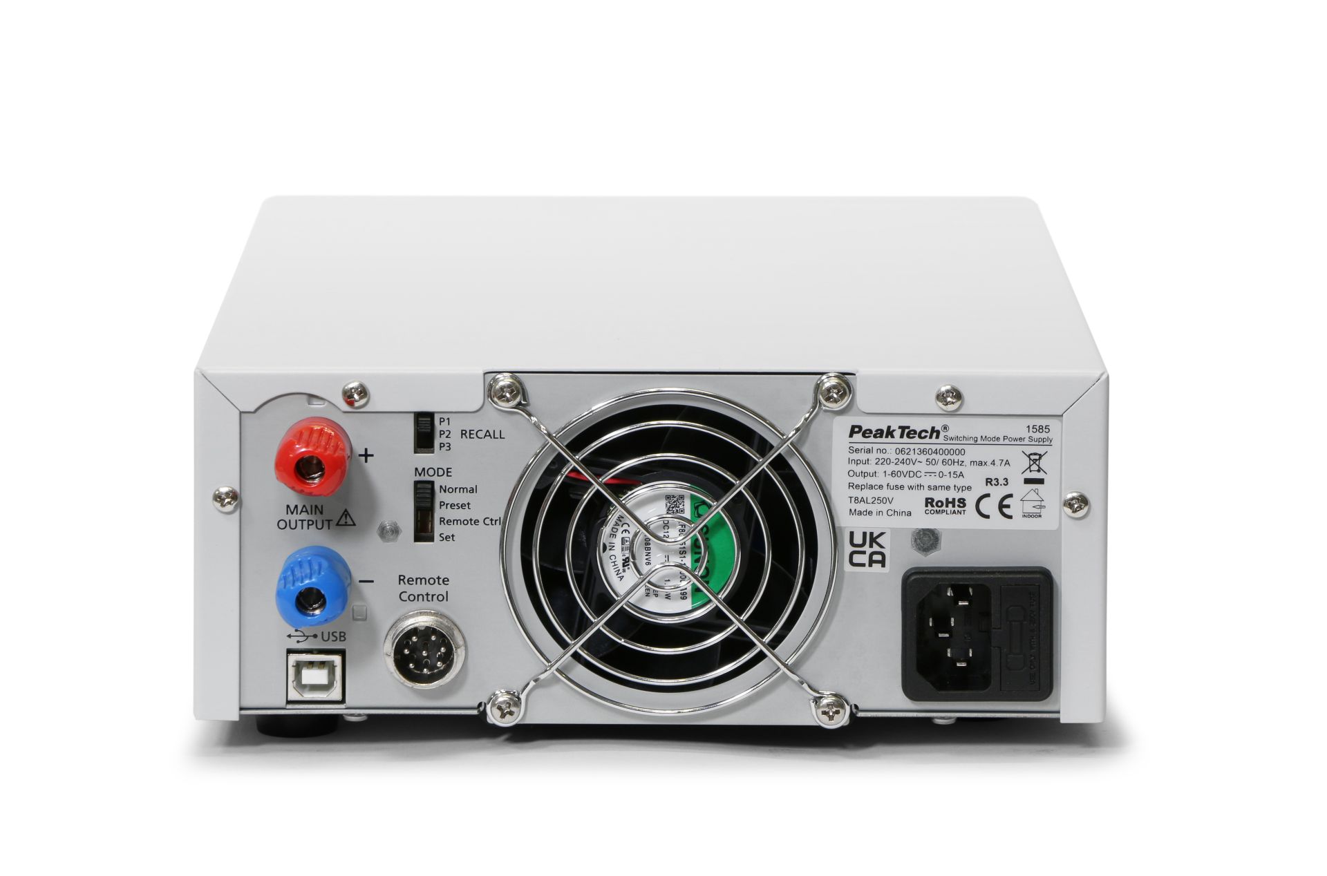 PeakTech P 1585 Labor-Schaltnetzteil DC 1 - 60V / 0 - 15A mit USB 