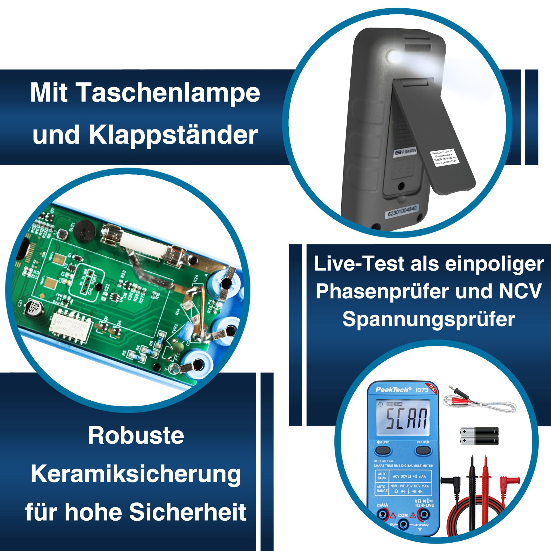 PeakTech P 1073 600V AC/DC Smart-Multimeter mit NCV und Live-Test 