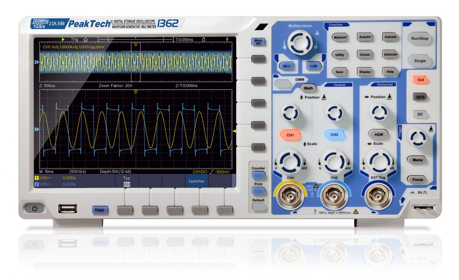 PeakTech P 1362 200 MHz / 2 CH, 2 GS/s Touchscreen-Oszilloskop
