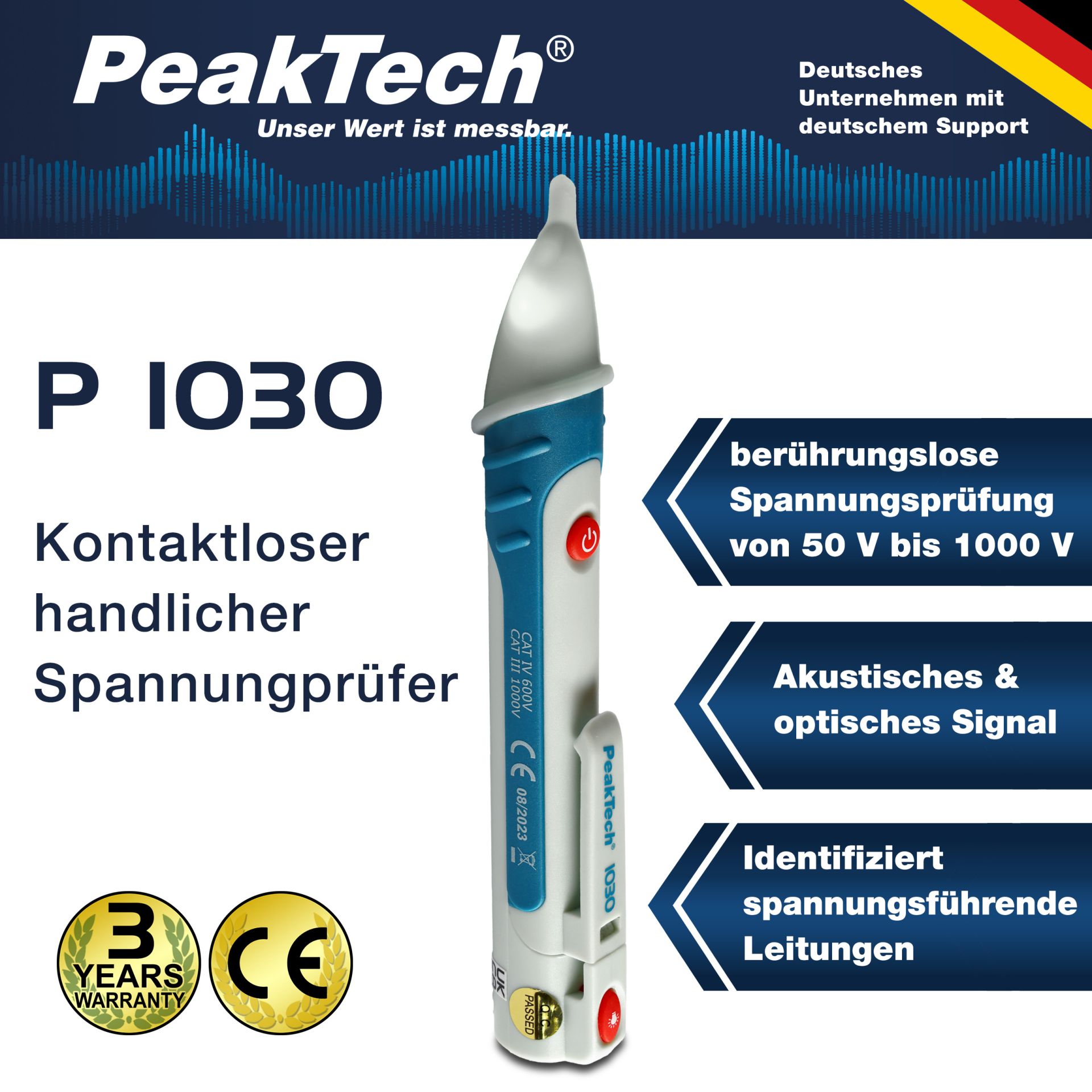 PeakTech P 1030 AC-Spannungsprüfer 50 - 1000 V AC, Kontaktlos