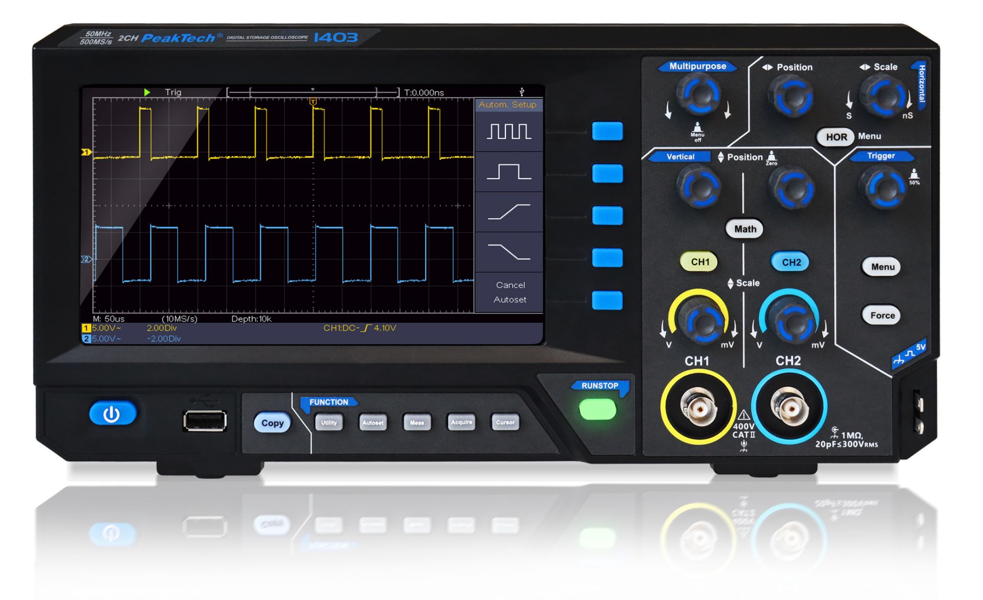 PeakTech P 1403 50 MHz / 2 CH, 500 MS/s Digitalspeicheroszilloskop