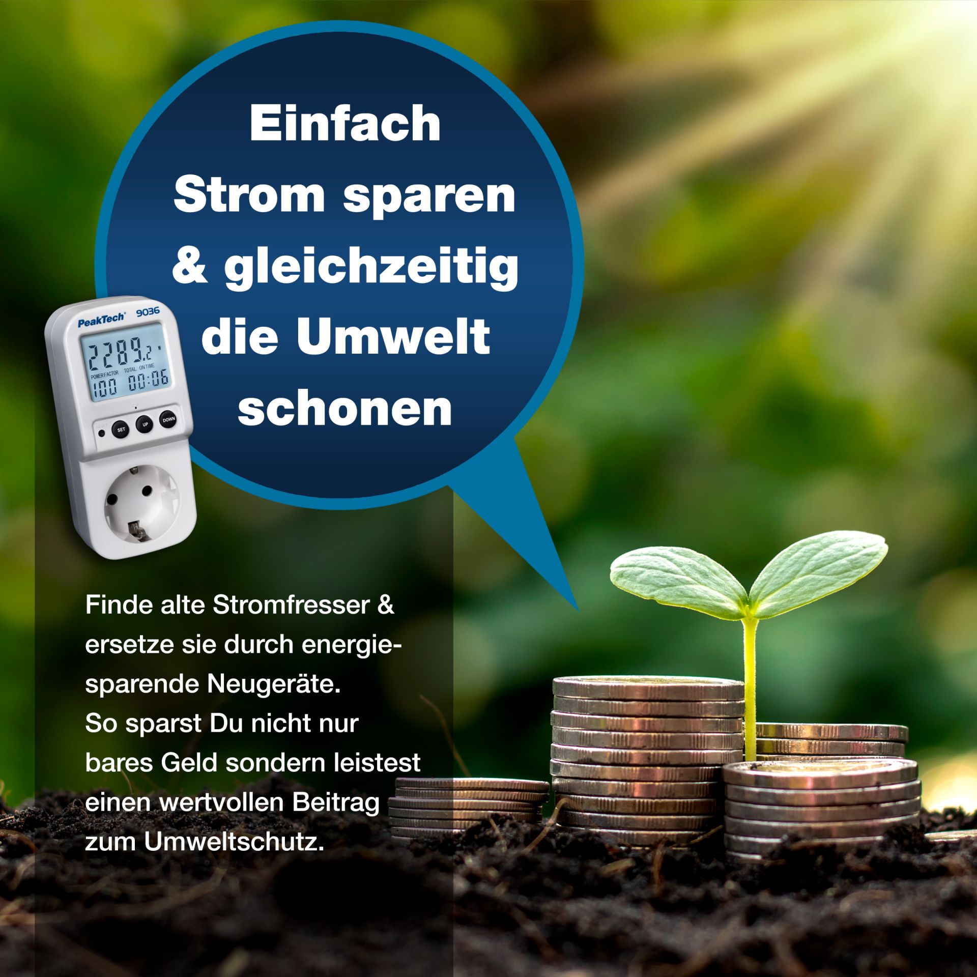 «PeakTech® P 9036» Energiekostenmessgerät 0,1W Auflösung mit beleuchteter LCD